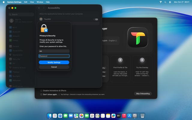 Password prompt for system changes