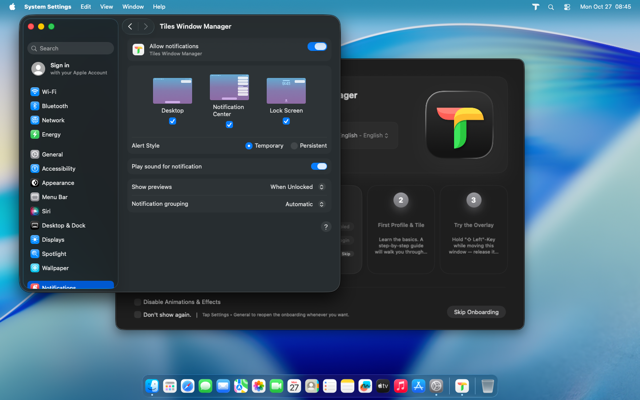 TilesWM notification settings detail view
