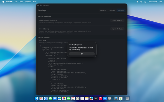 Backup creation success message