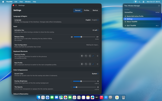 Settings option highlighted in context menu