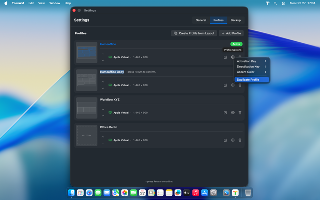 Duplicate profile option