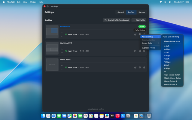 Per-profile activation key setting